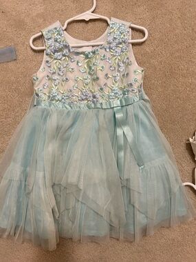 Mint Floral Embroidered Tulle Dress